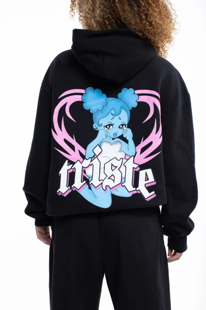 Triste Black Pullover Hoodie Back style