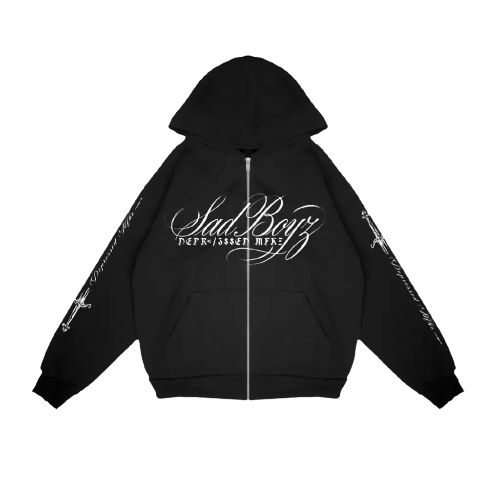 Sad Boyz ANGEL WINGZ ZIP UP HOODIE Black Front