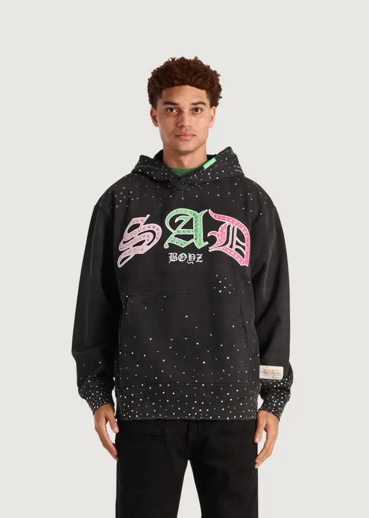 Embellish x Sad Boyz Ode E Pullover Hoodie Washed Black Front Design