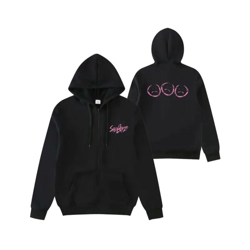 Sad Boyz Frown Zip Hoodie Black
