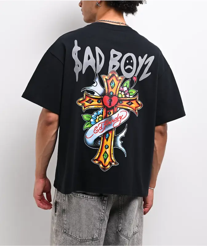 Ed Hardy x $AD BOYZ Mary Rhinestone Black T-Shirt Back