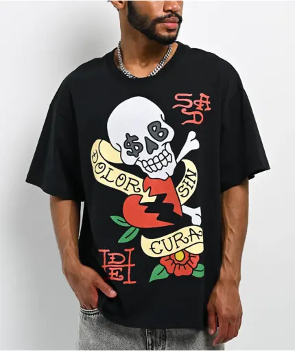 Ed Hardy x $AD BOYZ Skulls Black T-Shirt Front