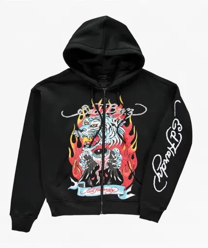 Ed Hardy x $AD BOYZ Tiger Flame Black Zip Hoodie