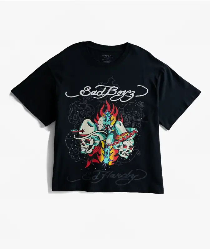Ed Hardy x $AD BOYZ Western Rhinestone T-Shirt Front